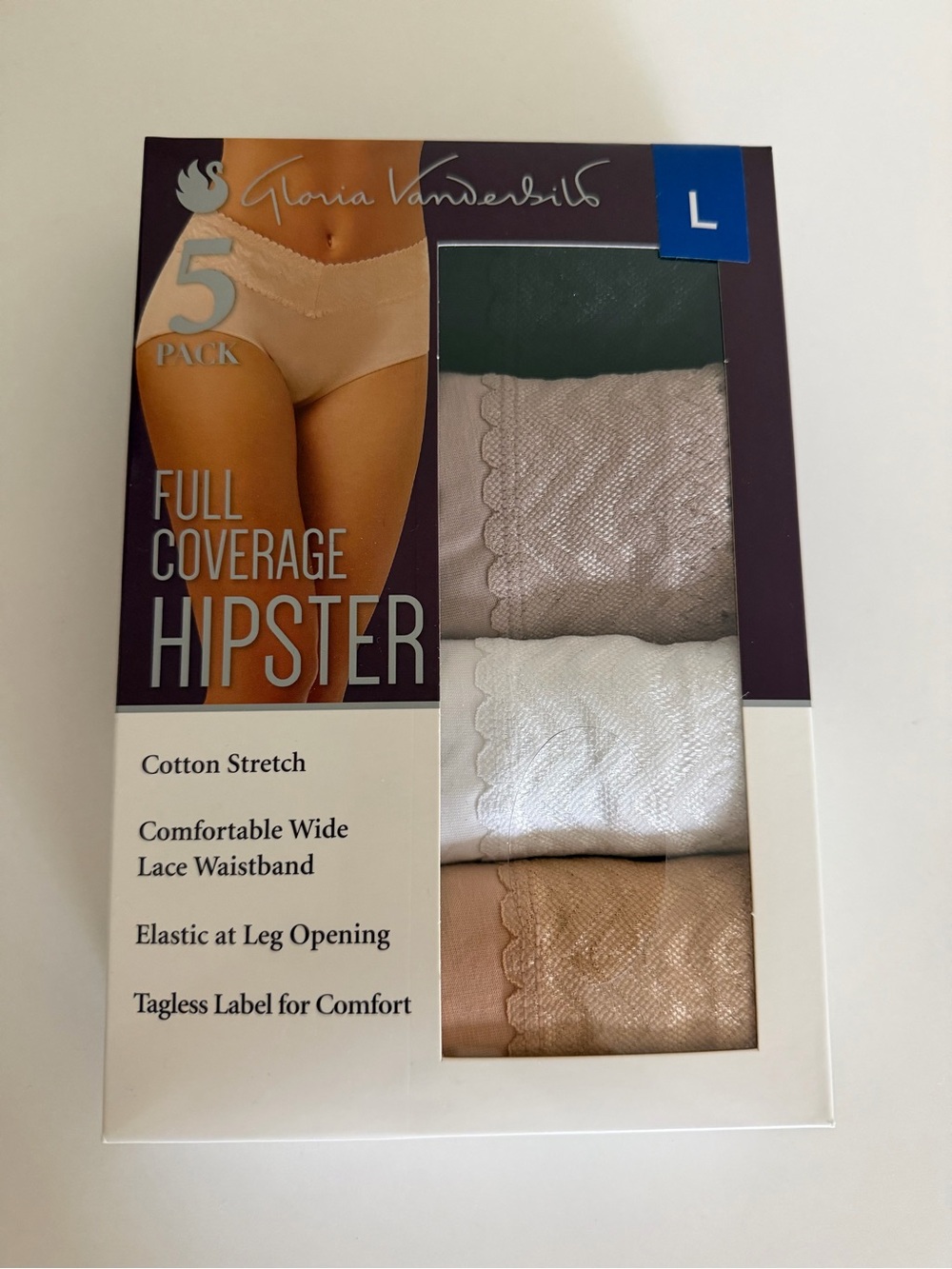 Gloria Vanderbilt 5 Pack Full Coverage Hipster Panties